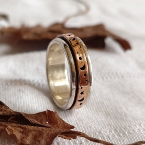 925 Sterling Silver Spinner Ring For Women, Handmade Three Tone Ring, Meditation Ring For Her, Silver Anxiety Bridesmaid Ring, Gift For Her