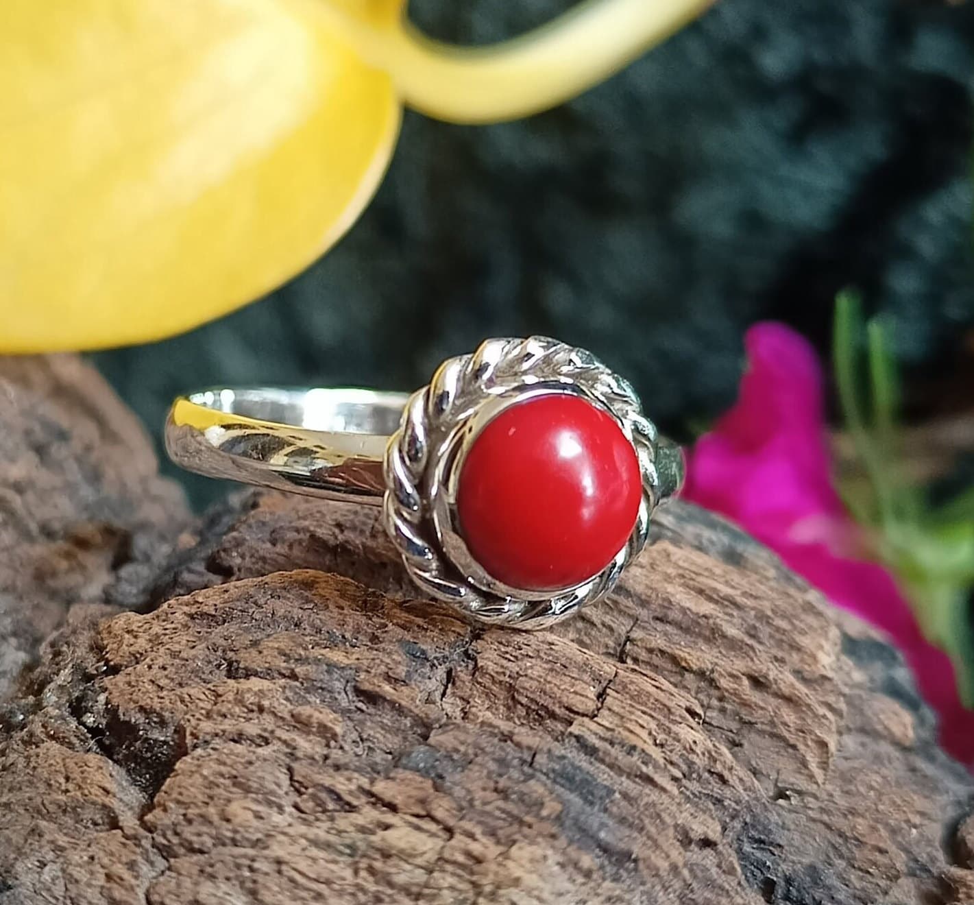 100% Natural Red Coral Ring-925 Solid Sterling Silver-jewelry  Handmade-prong Set Oval Ring-natural Red Coral & White Topaz Ring-size-96 -  Etsy Norway