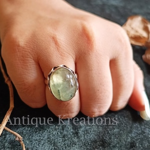 Prehnite Gemstone Ring, 925 Sterling Silver Ring, Healing Ring, Anniversary Gift, Wedding Gift For Her, Engagement Ring, Spiritual Ring