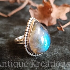 Natural Labradorite Ring, 925 Sterling Silver Ring, Blue Fire Labradorite Ring, Gift For Her, Anniversary Gift, Free Shipping Gifts
