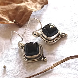 Square Black Onyx 925 Silver Earrings Mother's Day Gifts For Her