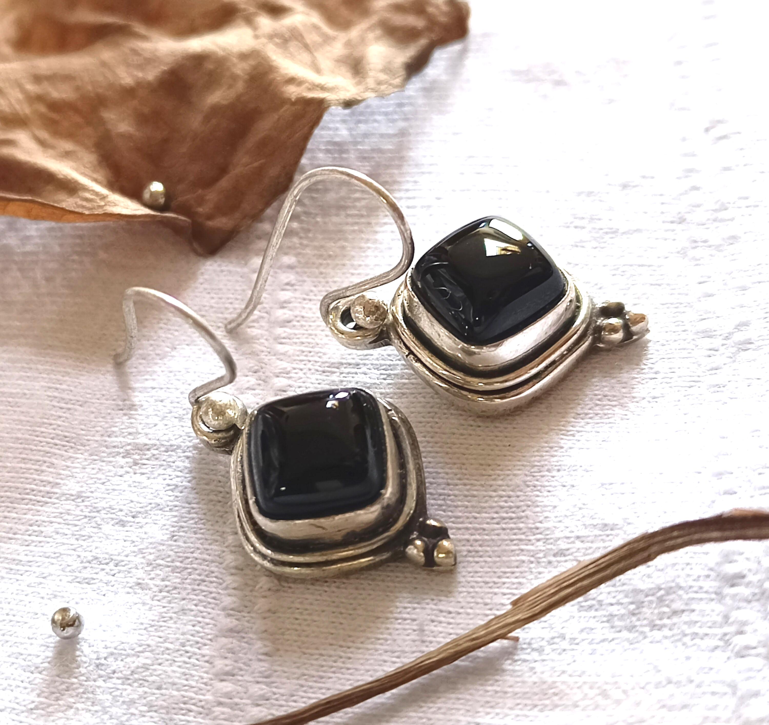 925 Silver Square Onyx Earrings - Etsy