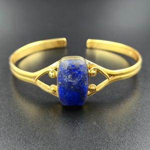 Lapis Lazuli Bracelet, Artistic Lapis Gold Bracelet, 925 Solid Silver Bracelet, Adjustable gold bracelet, September Birthstone Gift For Her