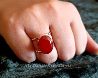 Oval Carnelian Ring: 925 Silver Statement Ring