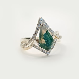 Natural Moss Agate Ring, 925 Sterling Silver, Kite Ring, Engagement Ring, Moss Agate Jewelry, Kite Moss Agate, Wedding Gift, Gift For Her