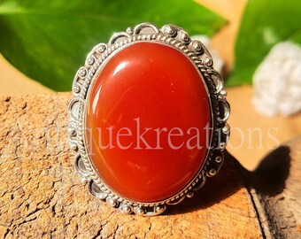 Oval Carnelian Ring: 925 Sterling Silver Statement Ring