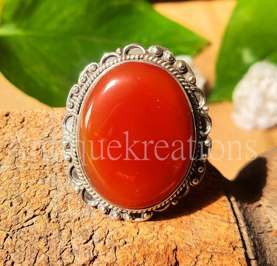 Carnelian Ring 925 Sterling Silver Ring Large Red Stone Ring