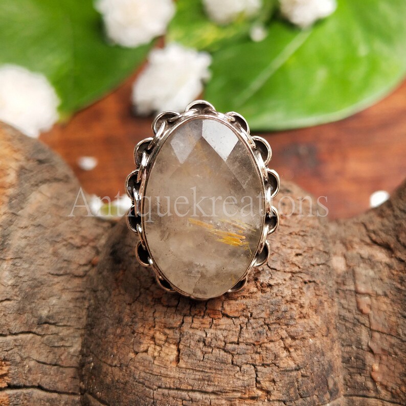 gift for her Natural Golden Rutile Statement ring Golden Rutile Ring promise ring love stone sterling silver Jewelry valentine gift