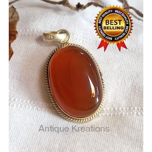Large Carnelian Pendant, 925 Silver Pendant, Pendant For Women, Carnelian Gemstone Pendant, Gift For Her, Gift For Mom, Red Gemstone Pendant