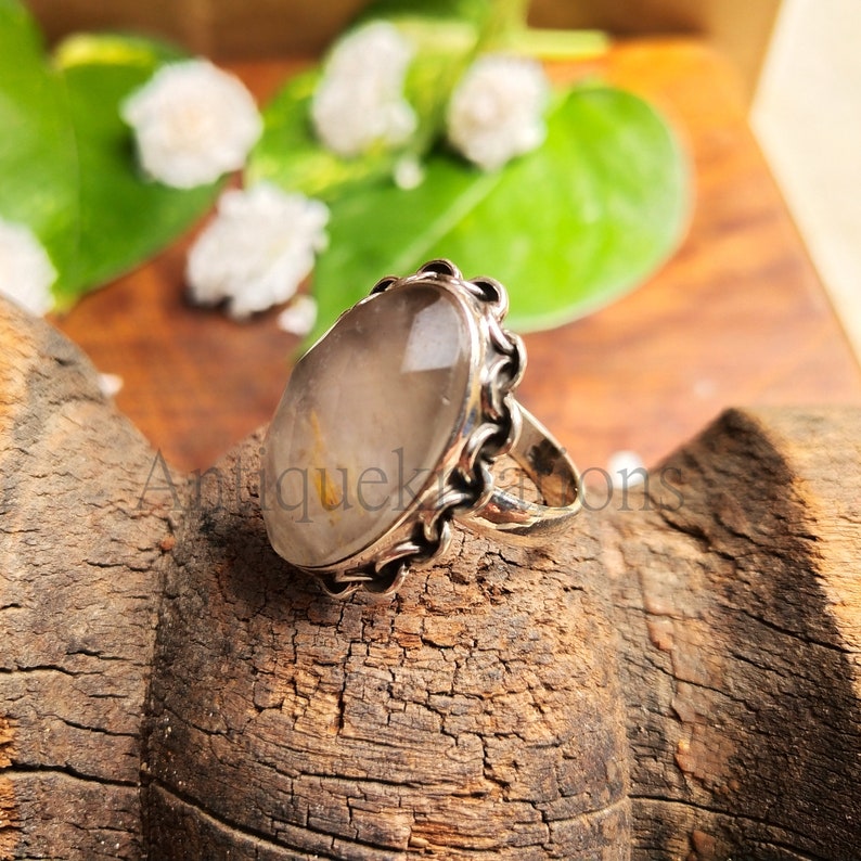 gift for her Natural Golden Rutile Statement ring Golden Rutile Ring promise ring love stone sterling silver Jewelry valentine gift