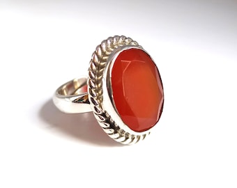 Oval Red Carnelian Ring: 925 Silver Statement Ring, Gifts For Her