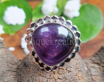 Amethyst Ring, Handmade Ring, Natural Gemstone Ring, 925 Sterling Silver Ring For Women, Gift For Her, , Personalized RingValentine Gift