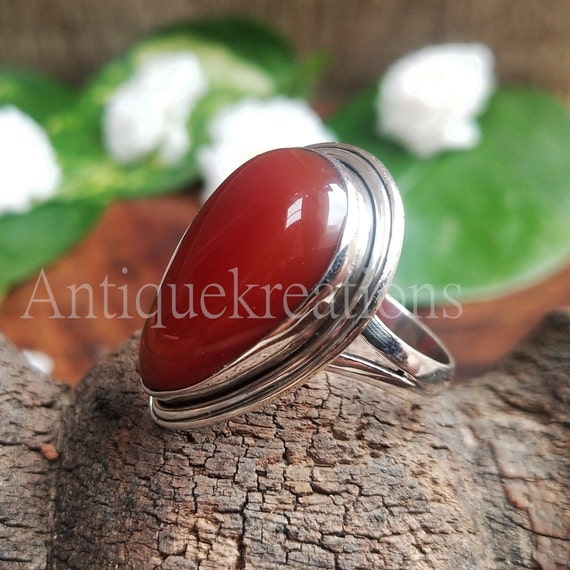 Red Carnelian Ring 925 Sterling Silver Ring Gemstone Ring Large