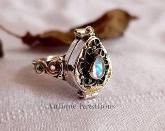 Mondstein Locket Ring: 925 Sterling Silber Aschehalter