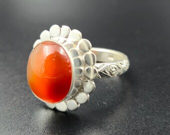 handmade carnelian statement ring, 925 sterling silver, red stone