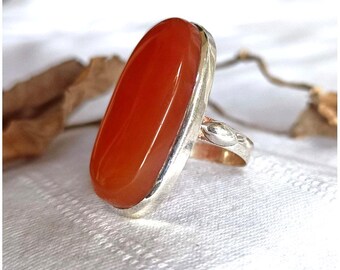 Sterling Silver Red Carnelian Ring, Large Stone Statement Ring