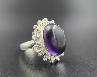Oval Amethyst Ring, 925 Sterling Silver, Statement Jewelry