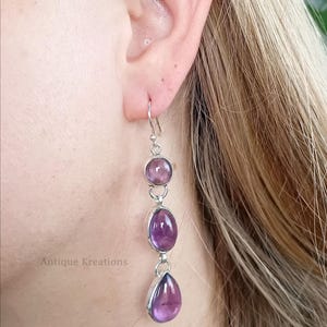 Lange Amethyst Ohrringe, 925 Sterling Silber Amethyst Ohrringe, Baumeln Amethyst Ohrring, Geschenk für sie, Hochzeitsgeschenke, Hochzeitsgeschenke