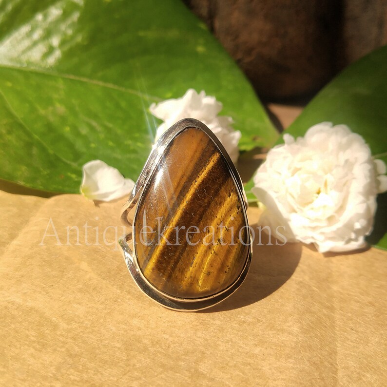 triangle Cut Ring Natural Tiger Eye Gemstone Ring Statement Ring Designer Ring Gift For Love Solid 925 Sterling Silver Ring Women Ring
