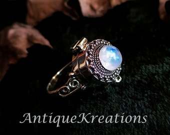 Mondstein Locket Ring: 925 Sterling Silber Aschehalter