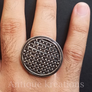 Sterling Silver Shield Ring, Large Silver Granulation Statement Ring, Silver Wide Band Ring, Viking Shield Ring, Gift For Dad, Gift For Him