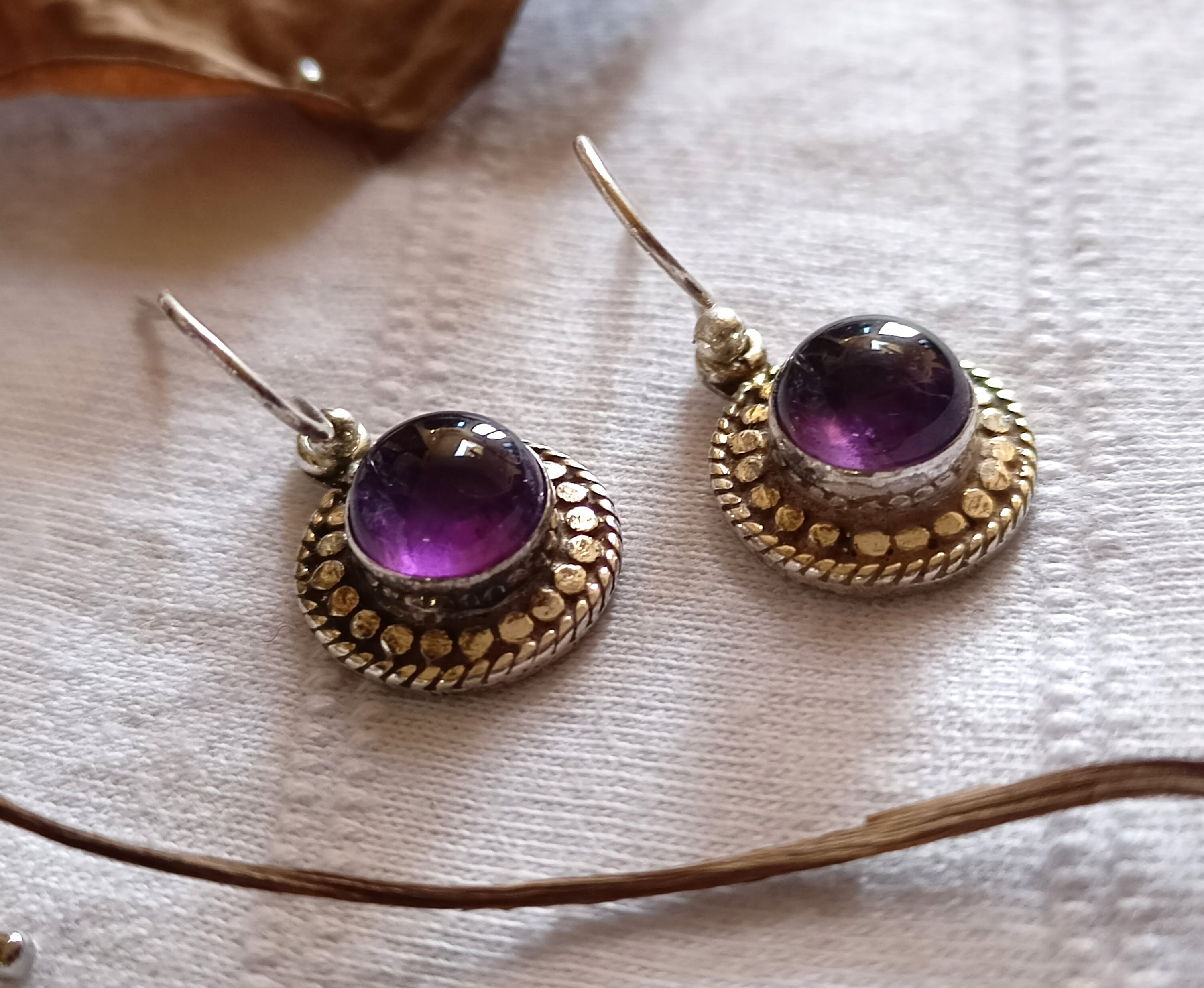 Boucles D'oreilles Pendantes En Argent 925 Avec Améthystes Et CZ - Neuf Jamais Porté, Fabriqué En France