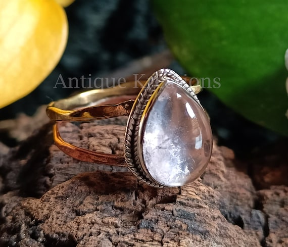 Rose Quartz Ring Gold 18k Over Silver Asana Crystal Rings