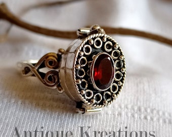Garnet Sterling Silver Poisoner Ring, Keepsake Ashes Holder