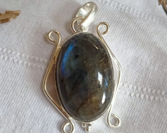 Labradorite Pendant, Blue Labradorite Pendant, Silver Pendant