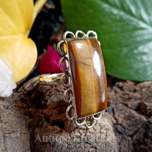 Tiger Eye Ring, 925 Sterling Silver Ring, Large Tiger Eye Ring, Statement Ring, Gifts For Her, Tiger Eye Gemstone Ring, Gift For Mom