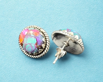 Pendientes de cobre con turquesa hechos a mano: Joyería bohemia de plata de ley 925 con piedras preciosas.
