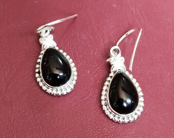 Handgemachte Birne schwarze Onyx Ohrringe: 925 Sterling Silber Ohrringe