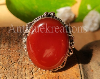 Red Carnelian Sterling Silver Ring: Oval Gemstone Statement Jewelry