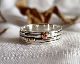 Heart Spinner Ring, 925 Sterling Silver Ring, Copper Heart Spinner Rings, Narrow Spinning Rings, Thumb Ring, Meditation Ring, Gift For Her