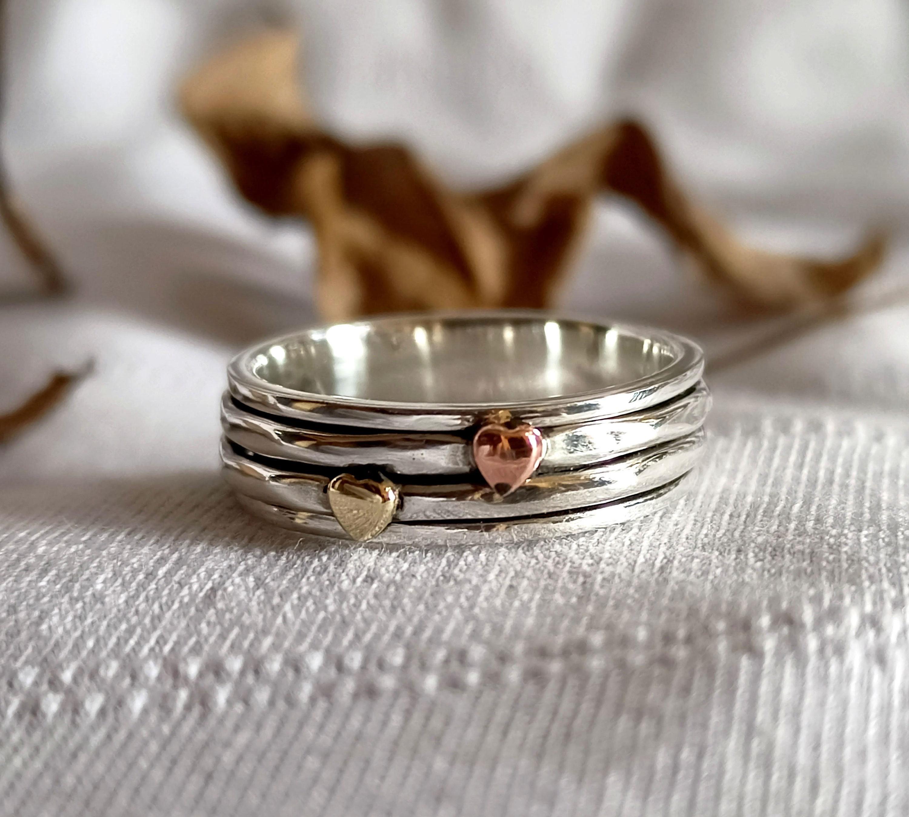 Heart Spinner Ring 925 Sterling Silver Ring Copper Heart Spinner