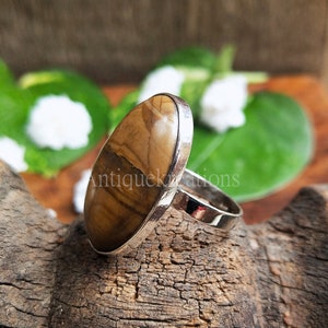 Natural Tiger Eye Gemstone Ring, Solid 925 Sterling Silver Ring, Statement Ring, Oval Shape Ring, Womens Ring, Gift For Love, Designer Ring