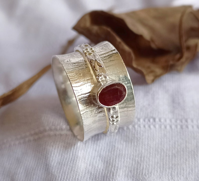 Rubymotion Spinner Rings Handmade Ruby Sterling Silver Spinner Ring: Anxiety Meditation Ring - Etsy