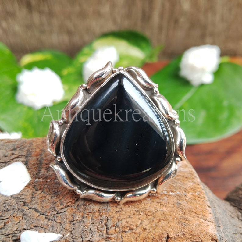 Natural Black Onyx Ring Canochon Ring Handmade 925 Sterling Silver Ring December Birthstone Promise Ring Gift Designer Ring gift