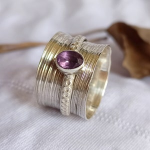 Natürlicher Amethyst Ring Massiv 925 Sterling Silber Spinner Ring für Frauen Handgemachte Angst Ring für Jahrestag Meditation Ring Geschenk für Mutter