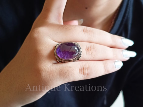 Buy RRVGEM Amethyst Ring ring 10.25 Ratti / 10.00 Carat Amethyst (katela)  Certified Unheated Untreatet Silver Plated Ring For Women's and Men's By  lab -Certified) at Amazon.in