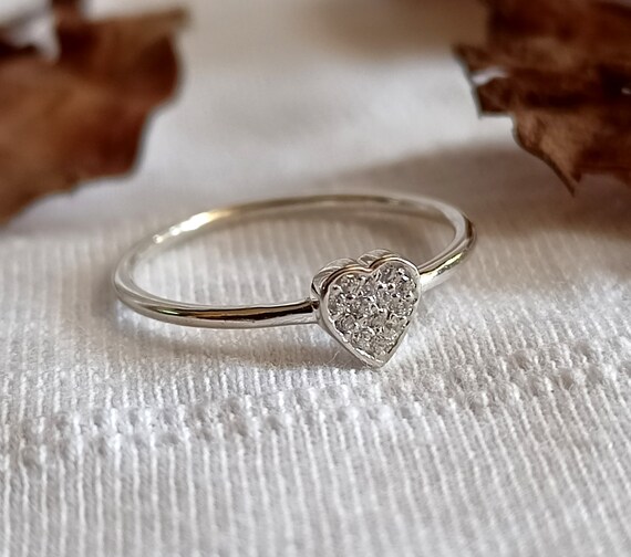 Minimalist Tiny Heart Ring Stackable, 925 Sterling Silver Ring