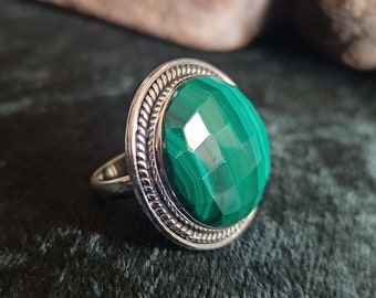 Natural Malachite Ring, Green Stone Ring, 925 Sterling Silver Ring, Malachite Ring, Anniversary Gift For Her, Ring For Women, Wedding Gift