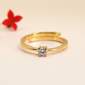 Moissanit solitärring, 14k guldpläterad 925 silver, justerbar promise ring
