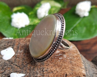 Large Mother of Pearl Ring: 925 Sterling Silver Statement Ring