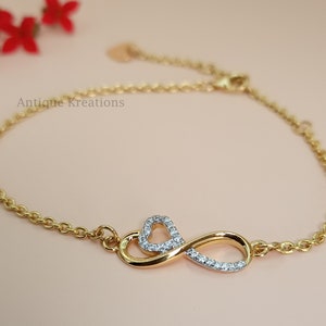 Gold Infinity Bracelet for Women, 14k Eternity Bracelet, Infinity Heart Bracelet, Solid Gold Forever Bracelet, Endless Love Bracelet for Her
