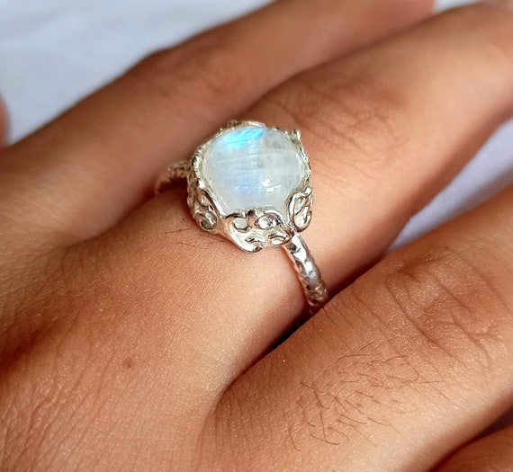 Buy Moonstone Ring Round, 925 Solid Sterling Silver Ring, Beautiful Natural  Flashy Rainbow Moonstone Gemstone, 22K Yellow Gold Fill Ring, Womens Online  in India - Etsy