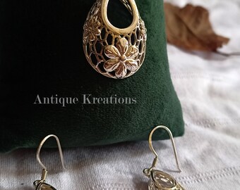 Vintage Sterling Silver Filigree Pendant Earrings Set