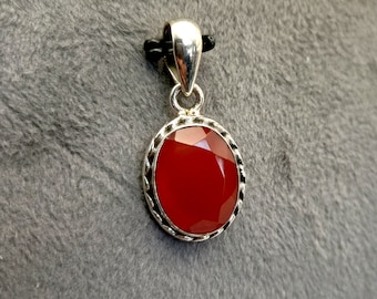 Handmade Oval Carnelian Pendant, 925 Sterling Silver Necklace, Boho Jewelry