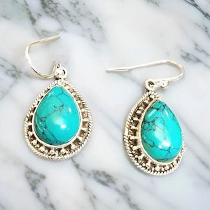 Turquoise Earring, turquoise 925 Silver Earrings, Gift For Her, Anniversary Gift, Dangle And Drop Earrings. Statement Earrings, Gift For Mom