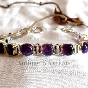 Amethyst Bracelet, 925 Sterling Silver Bracelet, Purple Amethyst Bracelet, Gemstone Adjustable Bracelet For Women, Anniversary Gifts For Her